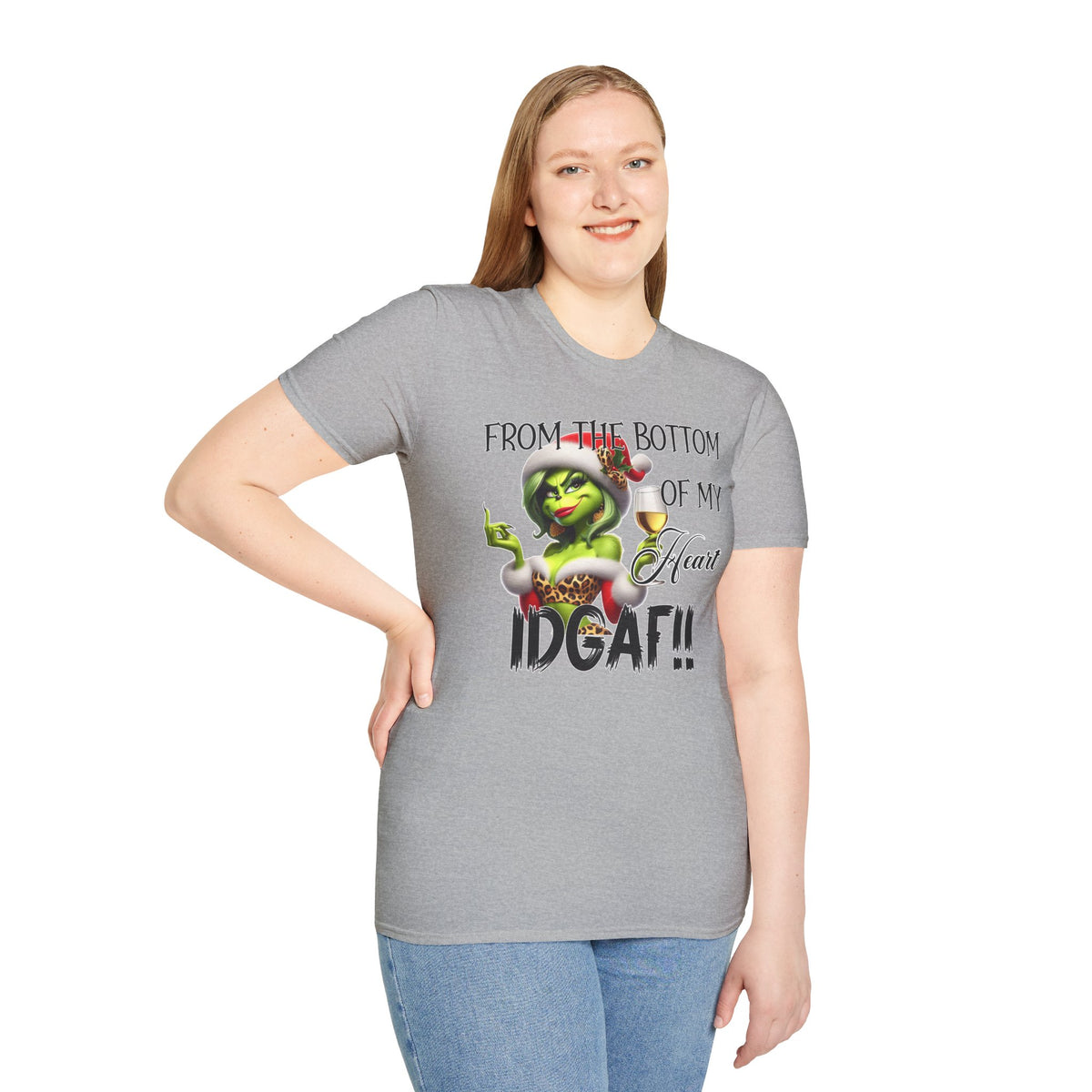 green-christmas-lady-idgaf-graphic-t-shirt-grinch