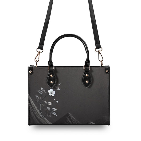 Black With Flower PU Leather Handbag