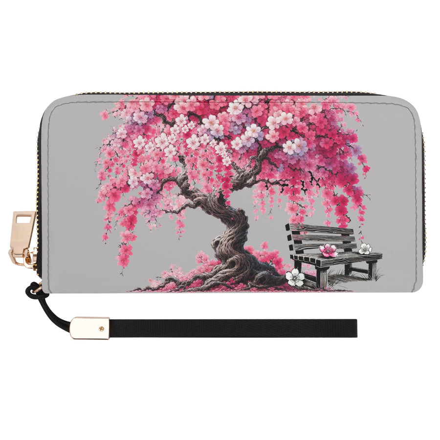 Cherry Blossom  Leather Zipper Wristlet Wallet