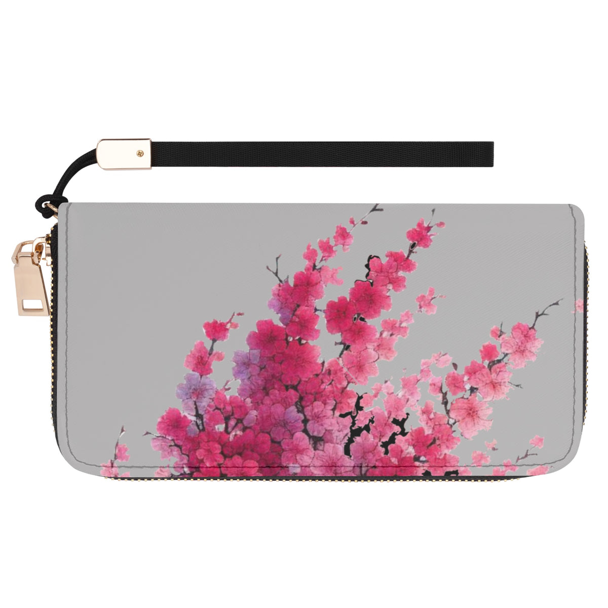 Cherry Blossom  Leather Zipper Wristlet Wallet