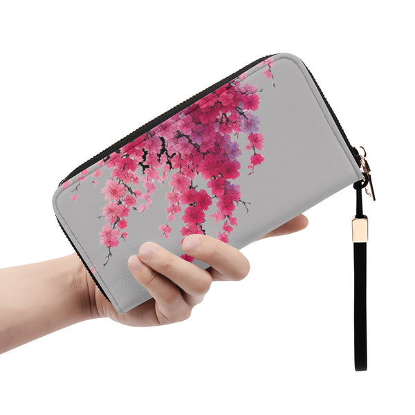 Cherry Blossom  Leather Zipper Wristlet Wallet