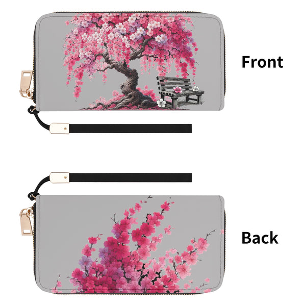 Cherry Blossom  Leather Zipper Wristlet Wallet