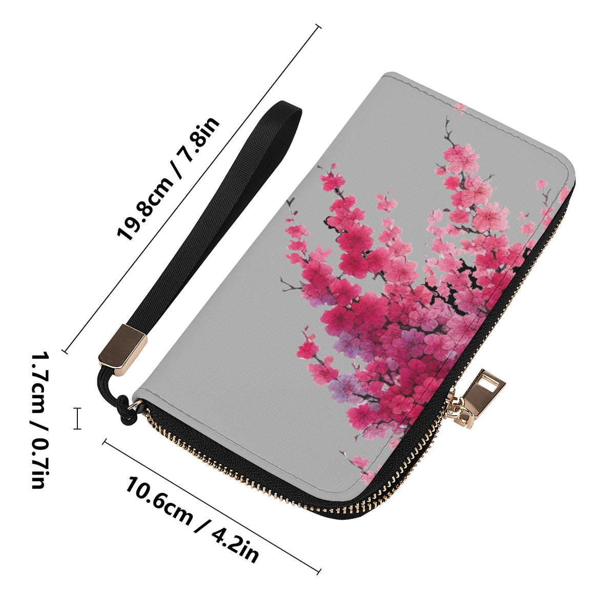 Cherry Blossom  Leather Zipper Wristlet Wallet