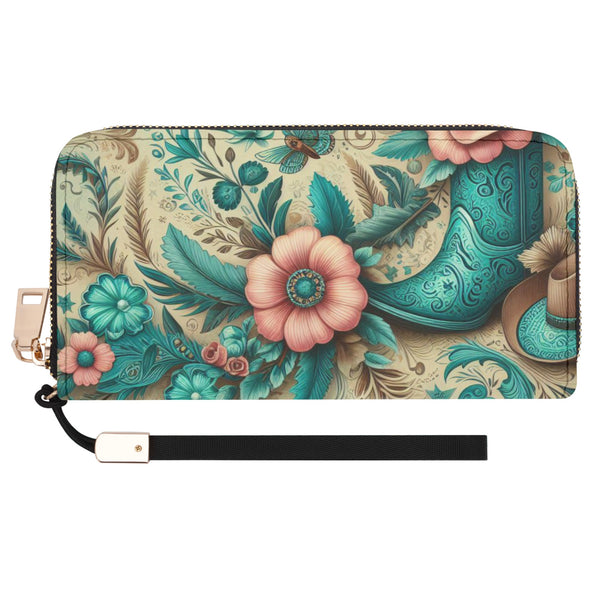 Western Design Leather Zipper Wristlet Wallet