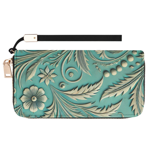 Western Design Leather Zipper Wristlet Wallet