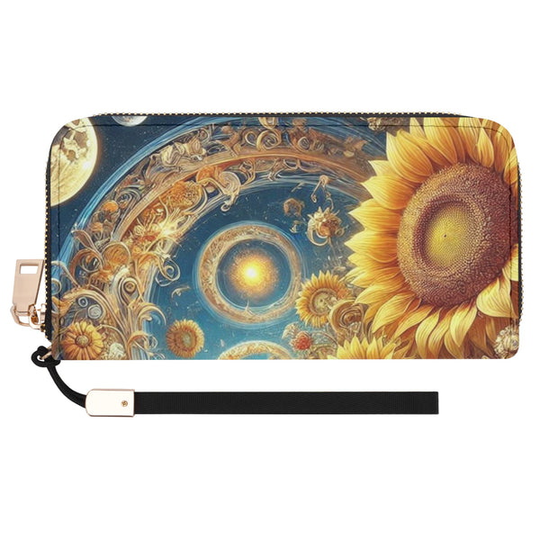 Sunflower PU Leather Zipper Wristlet Wallet