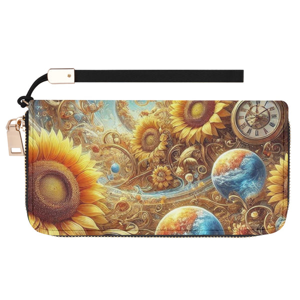 Sunflower PU Leather Zipper Wristlet Wallet