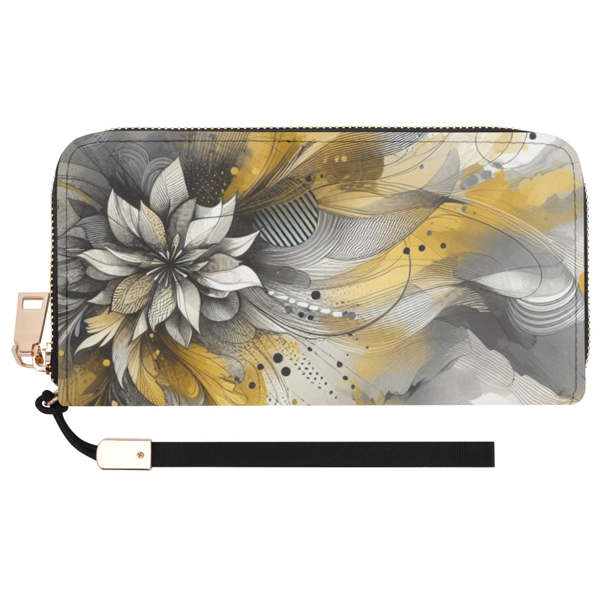 Yellow Watercolor PU Leather Zipper Wristlet Wallet