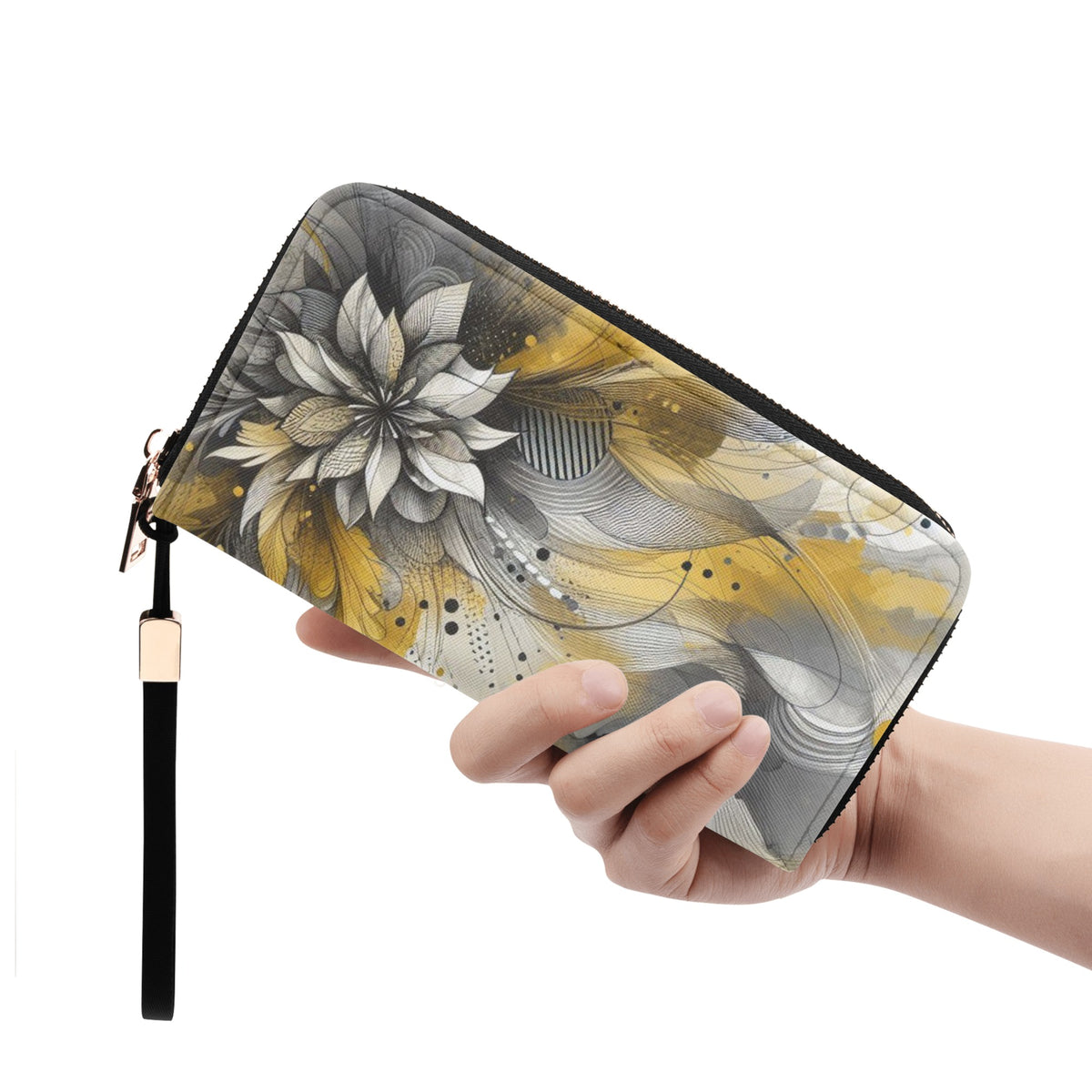 Yellow Watercolor PU Leather Zipper Wristlet Wallet