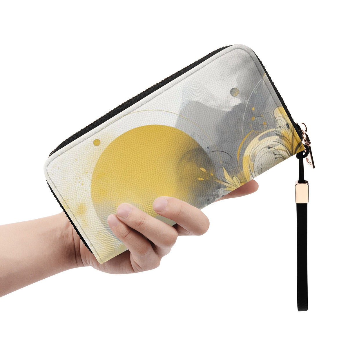 Yellow Watercolor PU Leather Zipper Wristlet Wallet