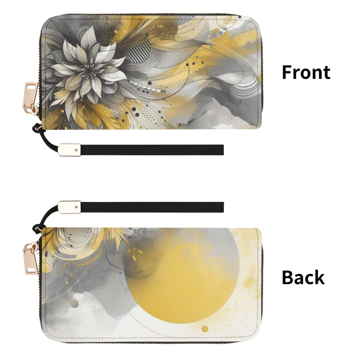 Yellow Watercolor PU Leather Zipper Wristlet Wallet