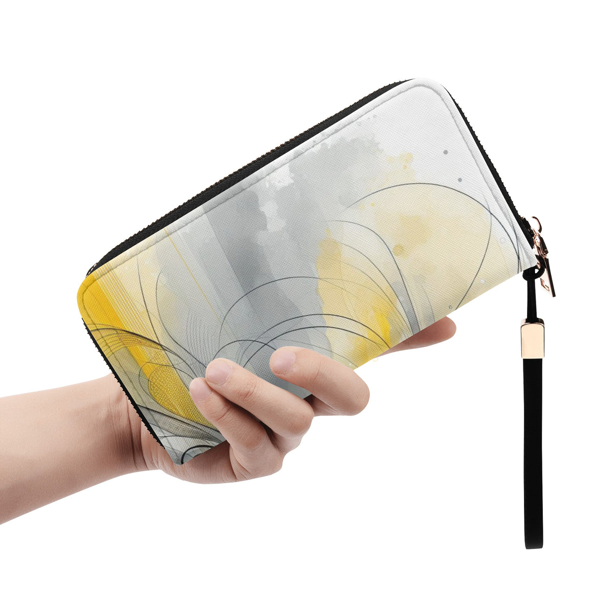 Yellow Design PU Leather Zipper Wristlet Wallet