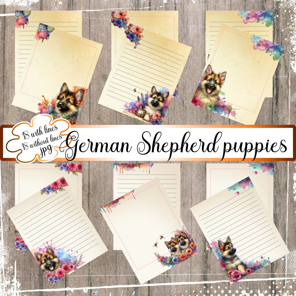 german-shepherd-puppies-stationery-digital-download