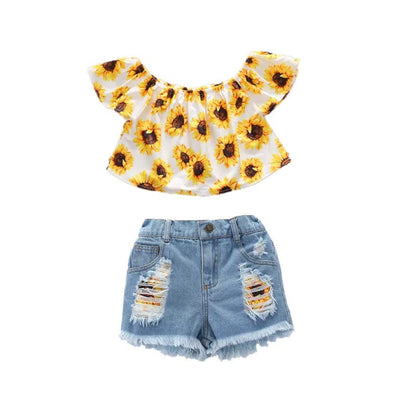 2023new-toddler-baby-girl-clothes-suit-sunflower-print-off-shoulder-t-shirt-top-jeans-pants-2-piece-suit-clothes-2-6-years-old