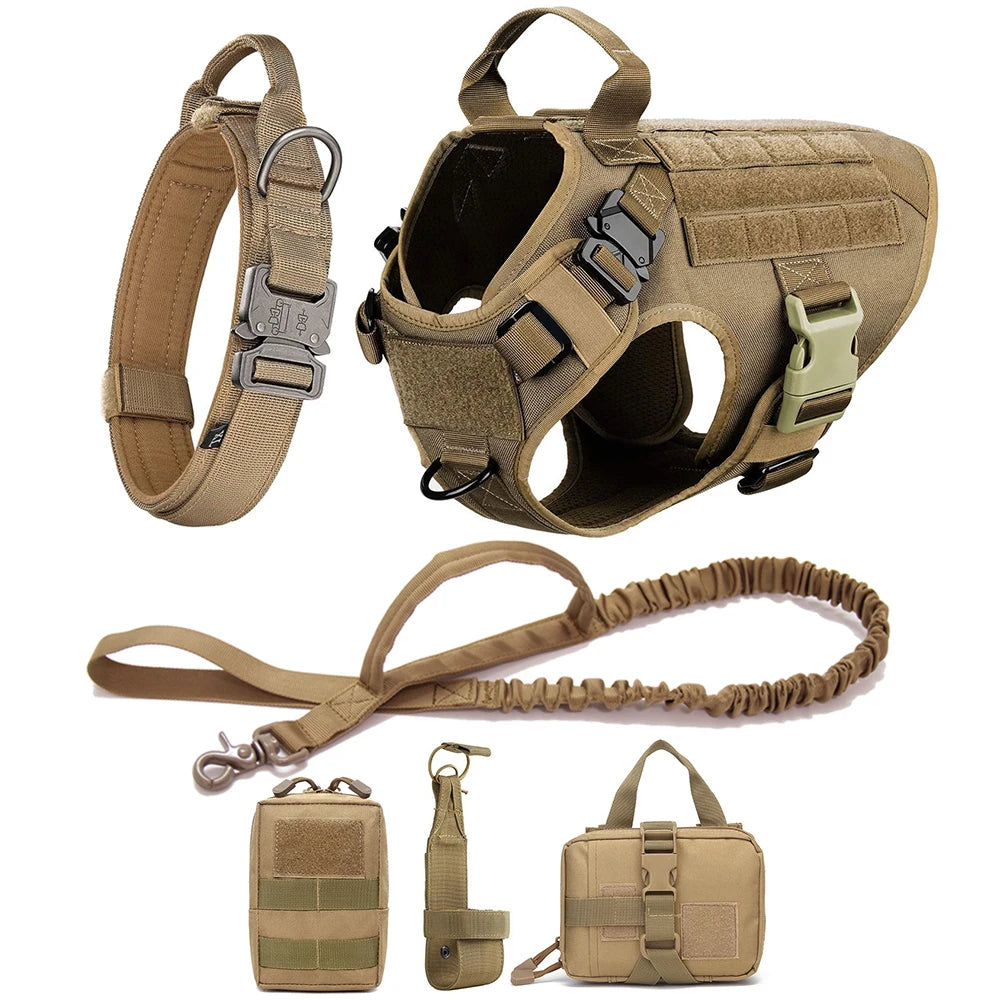 tactical-dog-harness-and-leash-set-collar-molle-bags