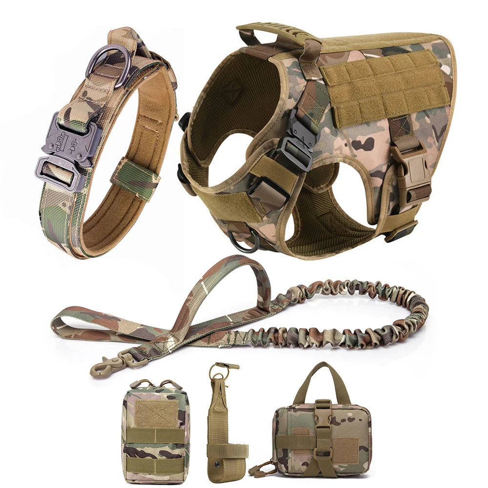 tactical-dog-harness-and-leash-set-collar-molle-bags