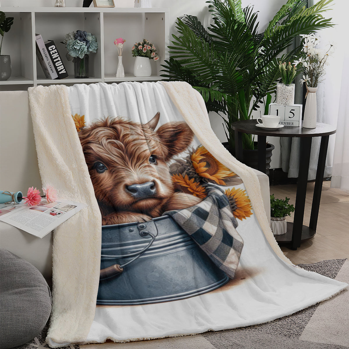 baby-highland-cow-with-sunflowers-sherpa-blanket