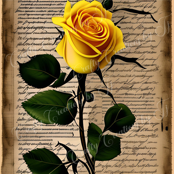 yellow-rose-paper-digital-download-scrapbook