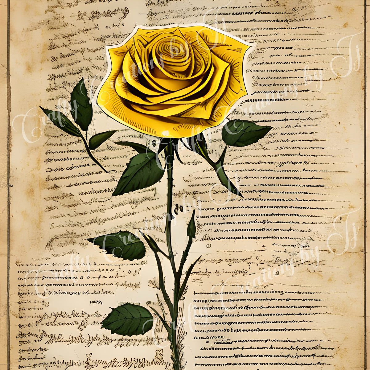 yellow-rose-paper-digital-download-scrapbook