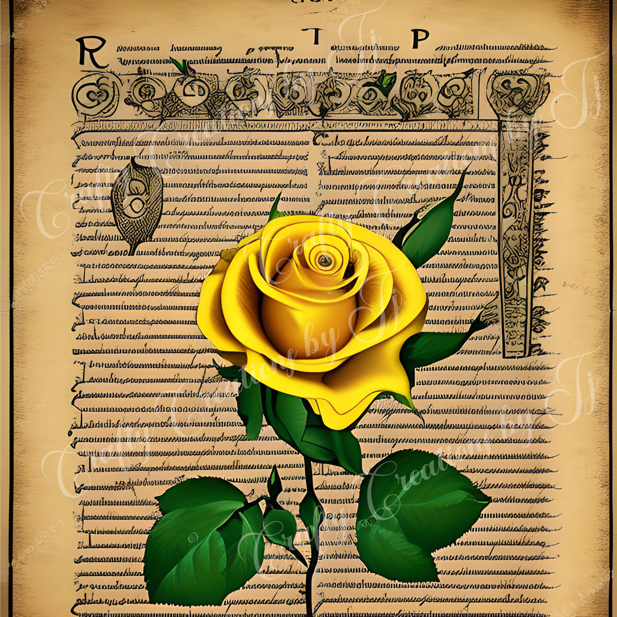 yellow-rose-paper-digital-download-scrapbook