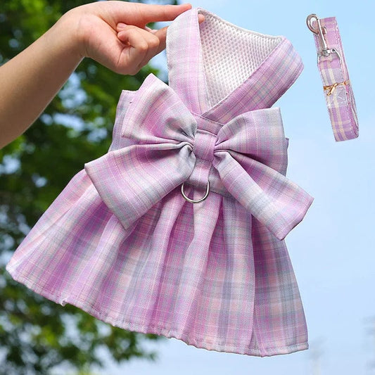 dog-collar-skirt-bow-pet-harness-with-breast-strap-traction-rope-dog-clothes-for-small-dogs-cat-leash-princess-tutu-skirt-dress