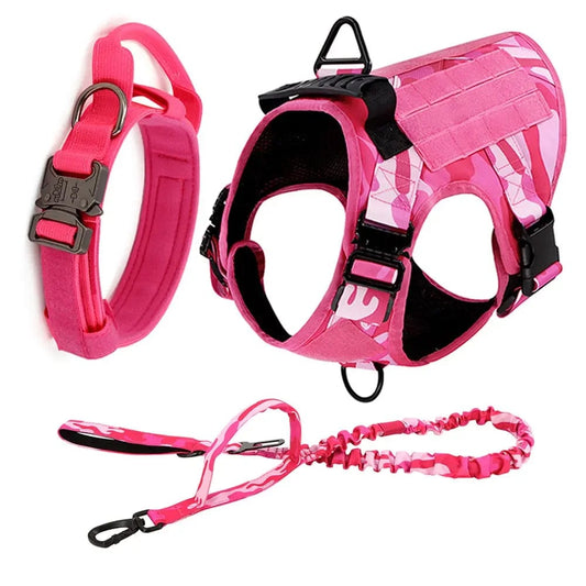military-dog-harness-for-large-medium-dogs-pink-harness-collar-leash-set-adjustable-pet-german-shepherd-tactical-training-vest